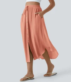 Maxi & Midi Skirts|Casual Skirts<HALARA High Waisted Drawstring Pocket Flowy Midi Casual Skirt