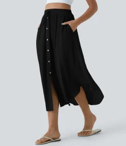 Maxi & Midi Skirts|Casual Skirts<HALARA High Waisted Drawstring Pocket Flowy Midi Casual Skirt