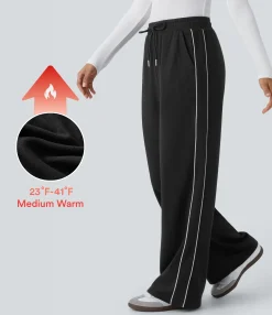 High-Waisted Pants|Pants<HALARA High Waisted Drawstring Pockets Reflective Line Fleece Casual Pants