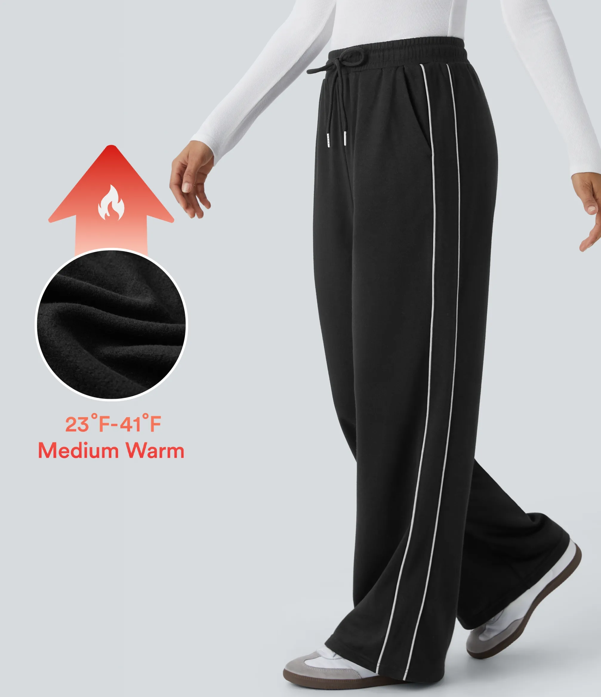 High-Waisted Pants|Pants<HALARA High Waisted Drawstring Pockets Reflective Line Fleece Casual Pants