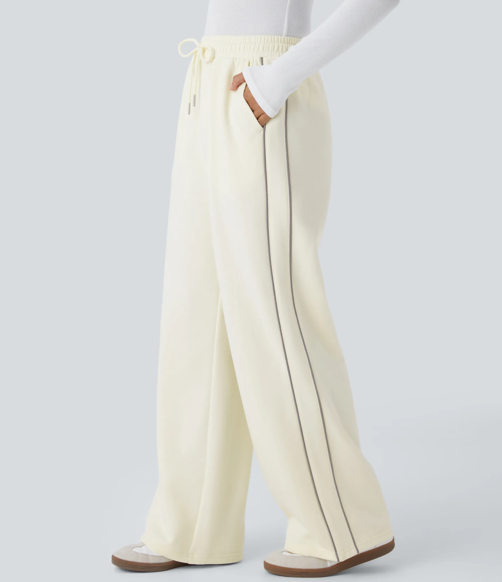 High-Waisted Pants|Pants<HALARA High Waisted Drawstring Pockets Reflective Line Fleece Casual Pants