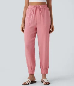 Pants|High-Waisted Pants<HALARA High Waisted Drawstring Pocket Casual Linen-Feel Joggers