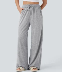High-Waisted Pants|Wide-Leg Pants<HALARA High Waisted Drawstring Pocket Wide Leg Casual Pants