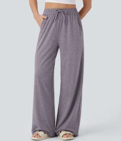 High-Waisted Pants|Wide-Leg Pants<HALARA High Waisted Drawstring Pocket Wide Leg Casual Pants