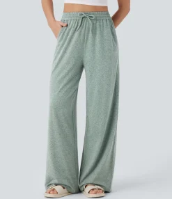 High-Waisted Pants|Wide-Leg Pants<HALARA High Waisted Drawstring Pocket Wide Leg Casual Pants