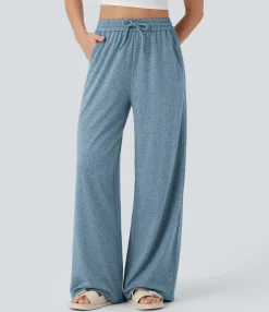 High-Waisted Pants|Wide-Leg Pants<HALARA High Waisted Drawstring Pocket Wide Leg Casual Pants