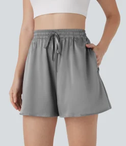 Shorts<HALARA High Waisted Drawstring Pocket Loose Satin Casual Shorts