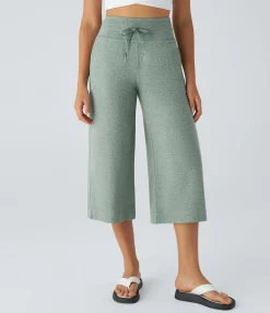 High-Waisted Pants|Pants<HALARA High Waisted Drawstring Pocket Wide Leg Capri Casual Pants