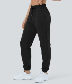 Pants|Joggers<HALARA High Waisted Drawstring Pocket Plain Casual Cotton Sweatpants