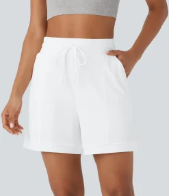 Active Shorts|Shorts<HALARA High Waisted Drawstring Pocket Yoga Wide Leg Shorts
