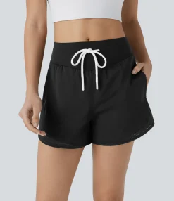 Active Shorts|Shorts<HALARA High Waisted Drawstring Pocket Cut Out Curved Hem Cool Touch Quick Dry Running Shorts 3''