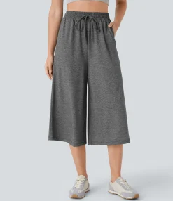 High-Waisted Pants|Pants<HALARA High Waisted Drawstring Pocket Wide Leg Capri Casual Pants