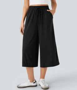High-Waisted Pants|Pants<HALARA High Waisted Drawstring Pocket Wide Leg Capri Casual Pants