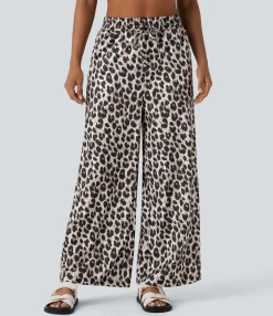 Wide-Leg Pants|High-Waisted Pants<HALARA High Waisted Drawstring Pocket Leopard Print Wide Leg Casual Pants