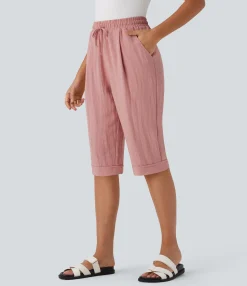 Pants|High-Waisted Pants<HALARA High Waisted Drawstring Pocket Pedal Pusher Casual Linen-Feel Pants