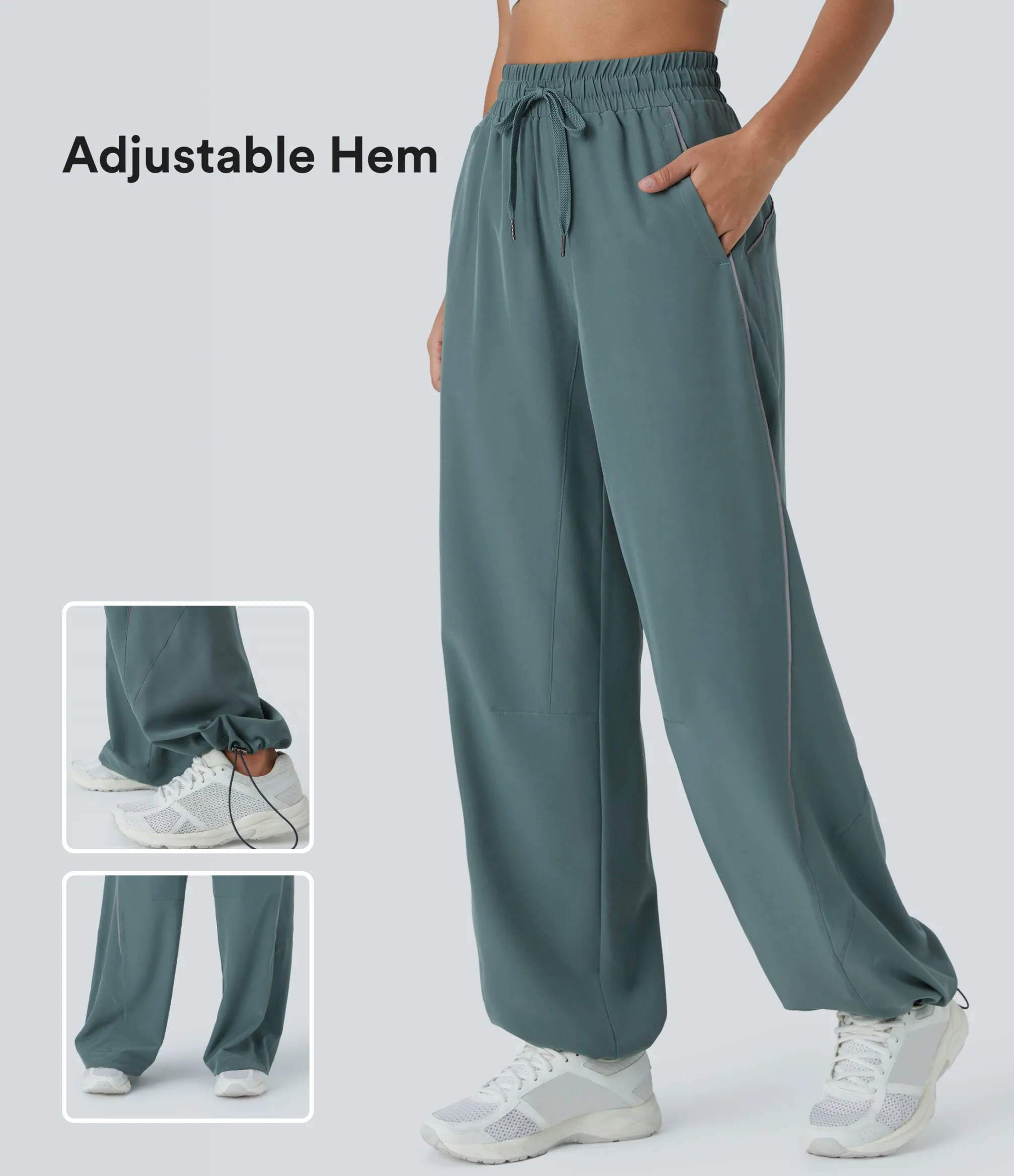 Pants|High-Waisted Pants<HALARA High Waisted Drawstring Pocket Adjustable Hem Reflective Line Running Pants