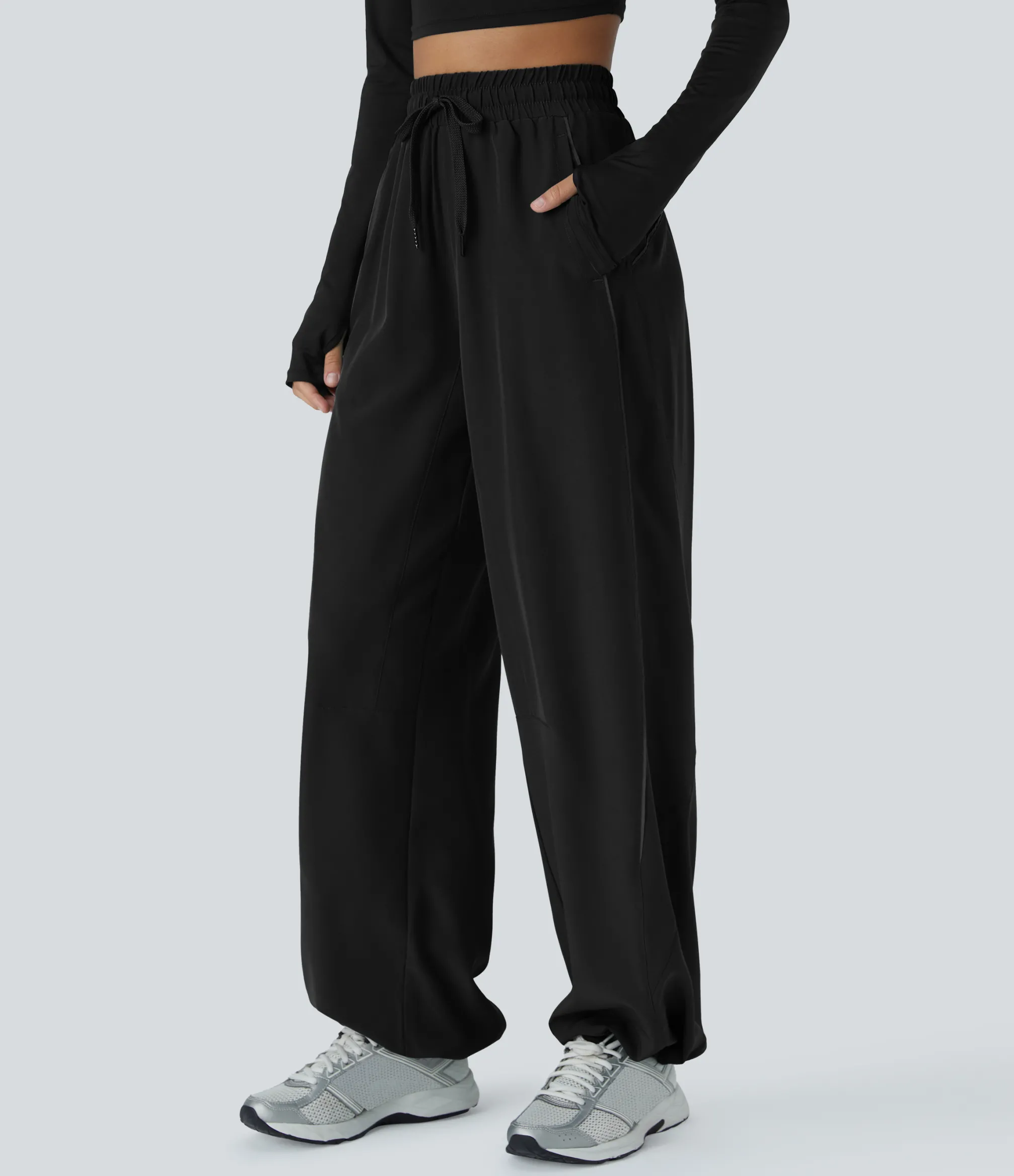 Pants|High-Waisted Pants<HALARA High Waisted Drawstring Pocket Adjustable Hem Reflective Line Running Pants