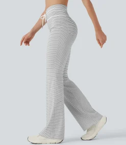 High-Waisted Pants|Flare Pants<HALARA High Waisted Drawstring Stripe Flare Yoga Pants with Pockets