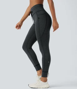 Pocket Leggings|Leggings<HALARA High Waisted Drawstring Striped Yoga Leggings with Pockets