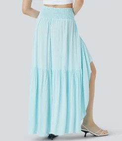 Maxi & Midi Skirts|Skirts<HALARA High Waisted Drawstring Shirred Draped Ruffle High Low Maxi Skirt
