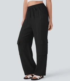 Pants|Cargo Pants<HALARA High Waisted Drawstring Wide Leg Cargo Casual Cotton Pants with Pockets