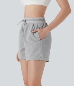 Active Shorts|Shorts<HALARA High Waisted Drawstring Waffle Yoga Shorts with Pockets