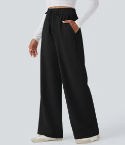 Wide-Leg Pants|High-Waisted Pants<HALARA High Waisted Drawstring Wide Leg Casual Pants with Pockets