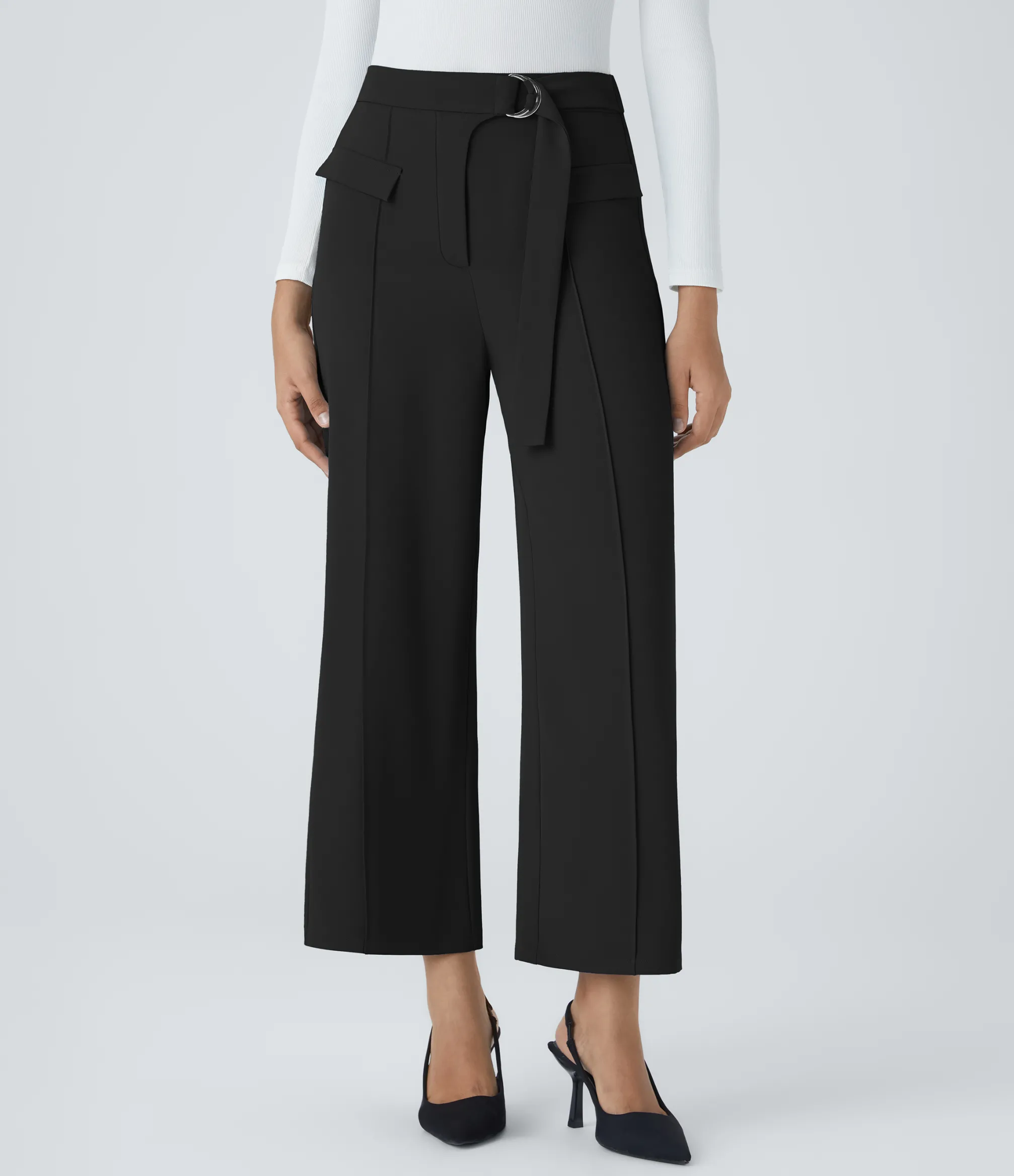 Pants|High-Waisted Pants<HALARA High Waisted D-Ring Buckle Belted Fake Pockets Straight Leg Work Pants