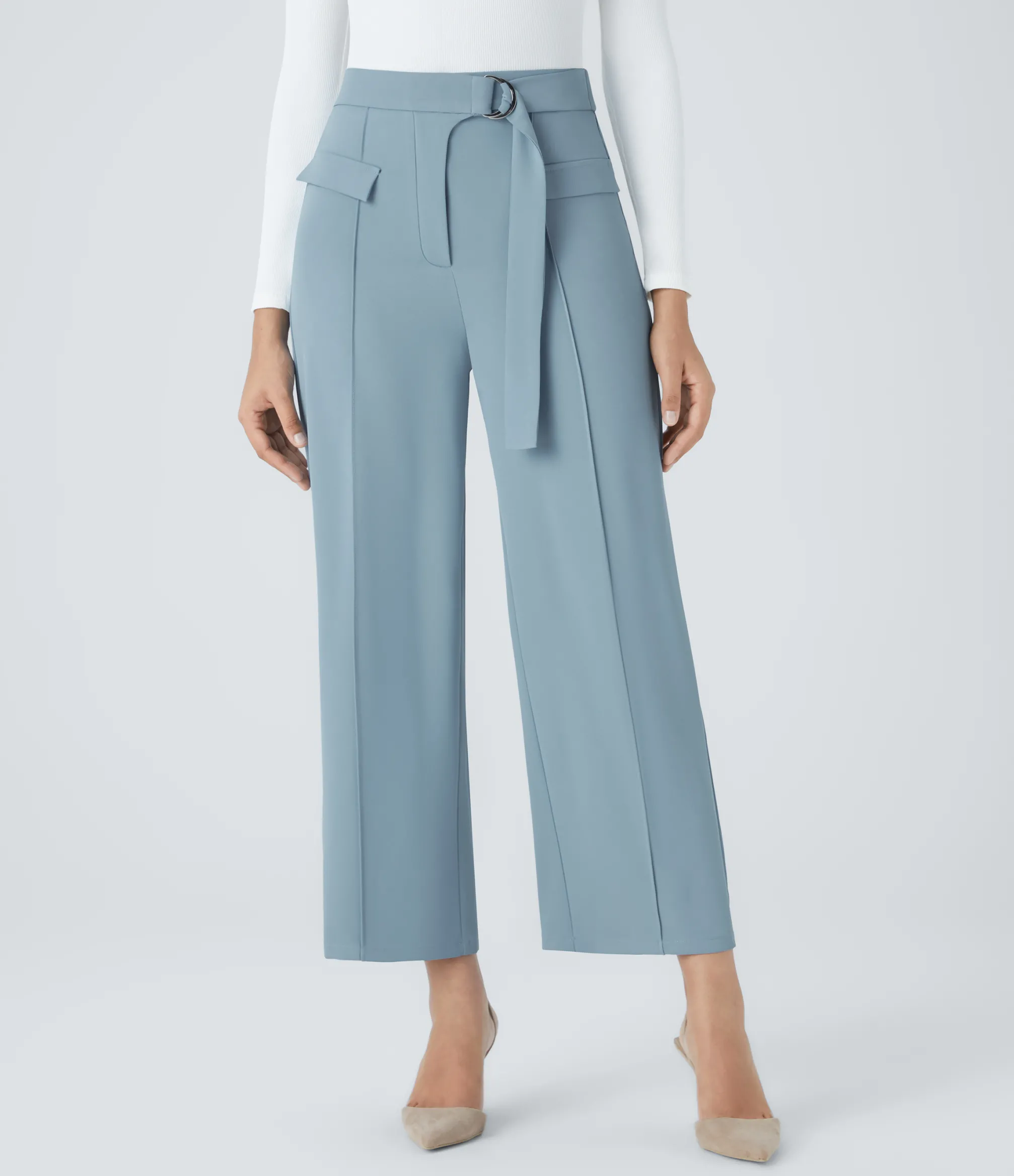 Pants|High-Waisted Pants<HALARA High Waisted D-Ring Buckle Belted Fake Pockets Straight Leg Work Pants