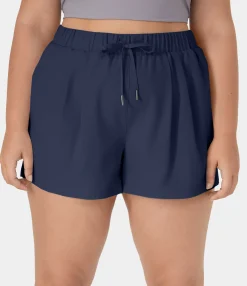 Plus Size<HALARA High Waisted Elastic Waistband Drawstring Pocket Plus Size Casual Shorts 3"