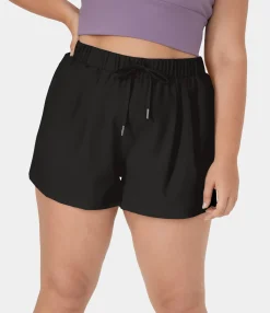 Plus Size<HALARA High Waisted Elastic Waistband Drawstring Pocket Plus Size Casual Shorts 3"