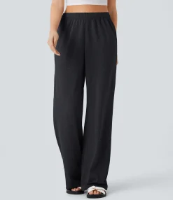 High-Waisted Pants|Straight-Leg Pants<HALARA High Waisted Foldover Drawstring Pocket Straight Leg Casual Pants