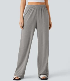 High-Waisted Pants|Straight-Leg Pants<HALARA High Waisted Foldover Drawstring Pocket Straight Leg Casual Pants
