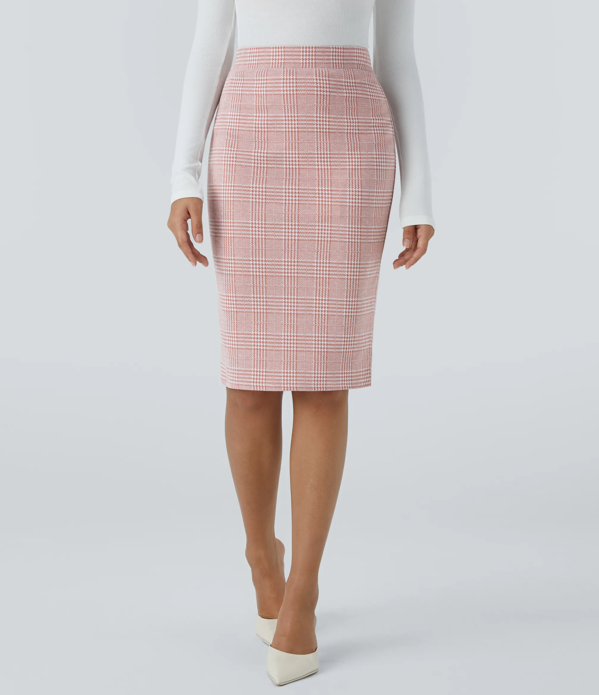 Maxi & Midi Skirts|Skirts<HALARA High Waisted Hem Houndstooth Plaid Work Pencil Skirt