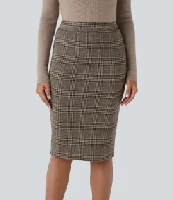 Maxi & Midi Skirts|Skirts<HALARA High Waisted Hem Houndstooth Plaid Work Pencil Skirt