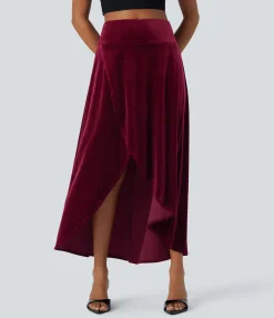 Maxi & Midi Skirts|Casual Skirts<HALARA High Waisted High Low Crossover 2-in-1 Velvet Maxi Skirt