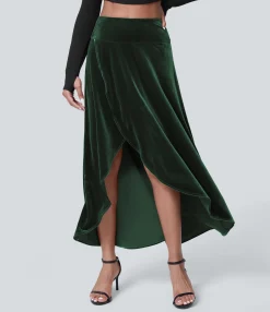 Maxi & Midi Skirts|Casual Skirts<HALARA High Waisted High Low Crossover 2-in-1 Velvet Maxi Skirt