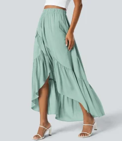 Maxi & Midi Skirts|Skirts<HALARA High Waisted High Low Ruffle Hem Flowy Maxi Skirt
