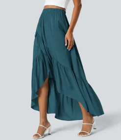 Maxi & Midi Skirts|Skirts<HALARA High Waisted High Low Ruffle Hem Flowy Maxi Skirt