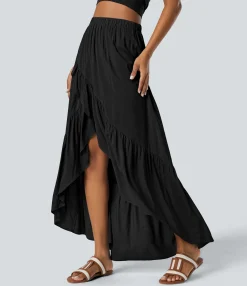 Maxi & Midi Skirts|Skirts<HALARA High Waisted High Low Ruffle Hem Flowy Maxi Skirt