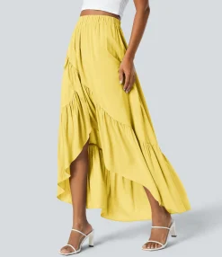 Maxi & Midi Skirts|Skirts<HALARA High Waisted High Low Ruffle Hem Flowy Maxi Skirt