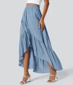 Maxi & Midi Skirts|Skirts<HALARA High Waisted High Low Ruffle Hem Flowy Maxi Skirt