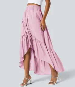Maxi & Midi Skirts|Skirts<HALARA High Waisted High Low Ruffle Hem Flowy Maxi Skirt