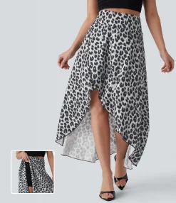Maxi & Midi Skirts|Skirts<HALARA High Waisted High Low Ruffle Leopard Print Midi Flowy 2 Piece Skirt