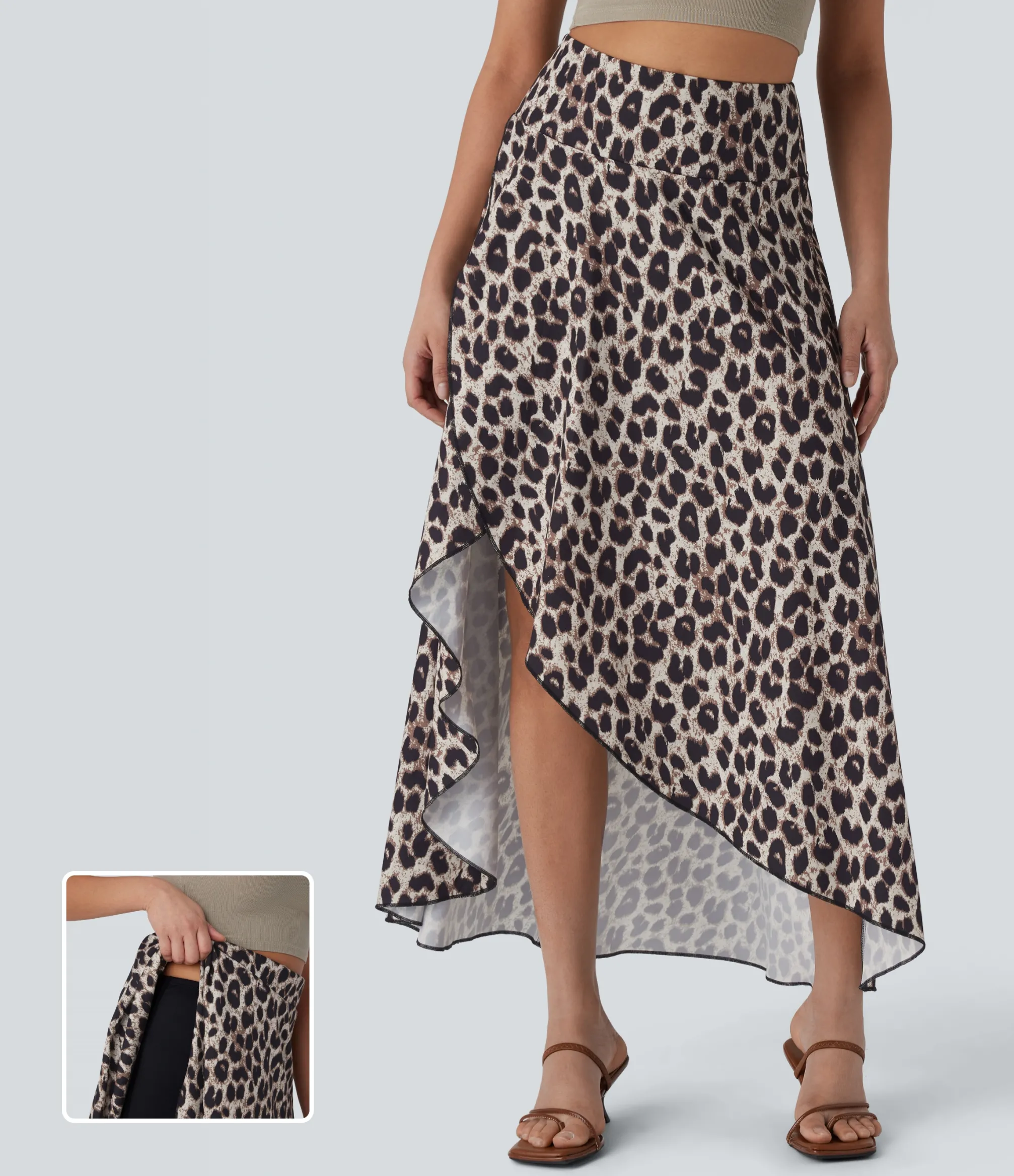 Maxi & Midi Skirts|Skirts<HALARA High Waisted High Low Ruffle Leopard Print Midi Flowy 2 Piece Skirt