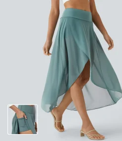 Maxi & Midi Skirts|Skirts<HALARA High Waisted High Low Ruffle 2-in-1 Pocket Flare Mesh Casual Regular Maxi Skirt