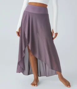 Maxi & Midi Skirts|Skirts<HALARA High Waisted High Low Ruffle 2-in-1 Pocket Flare Mesh Casual Regular Maxi Skirt