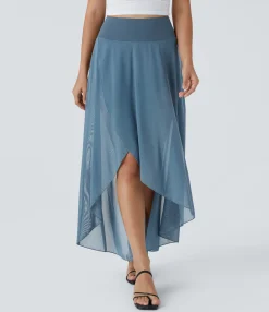 Maxi & Midi Skirts|Skirts<HALARA High Waisted High Low Ruffle 2-in-1 Pocket Flare Mesh Casual Regular Maxi Skirt