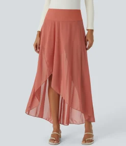 Maxi & Midi Skirts|Skirts<HALARA High Waisted High Low Ruffle 2-in-1 Pocket Flare Mesh Casual Regular Maxi Skirt