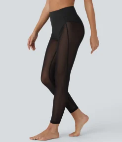 Leggings<HALARA High Waisted 2-in-1 7/8 Sheer Mesh Dance Leggings